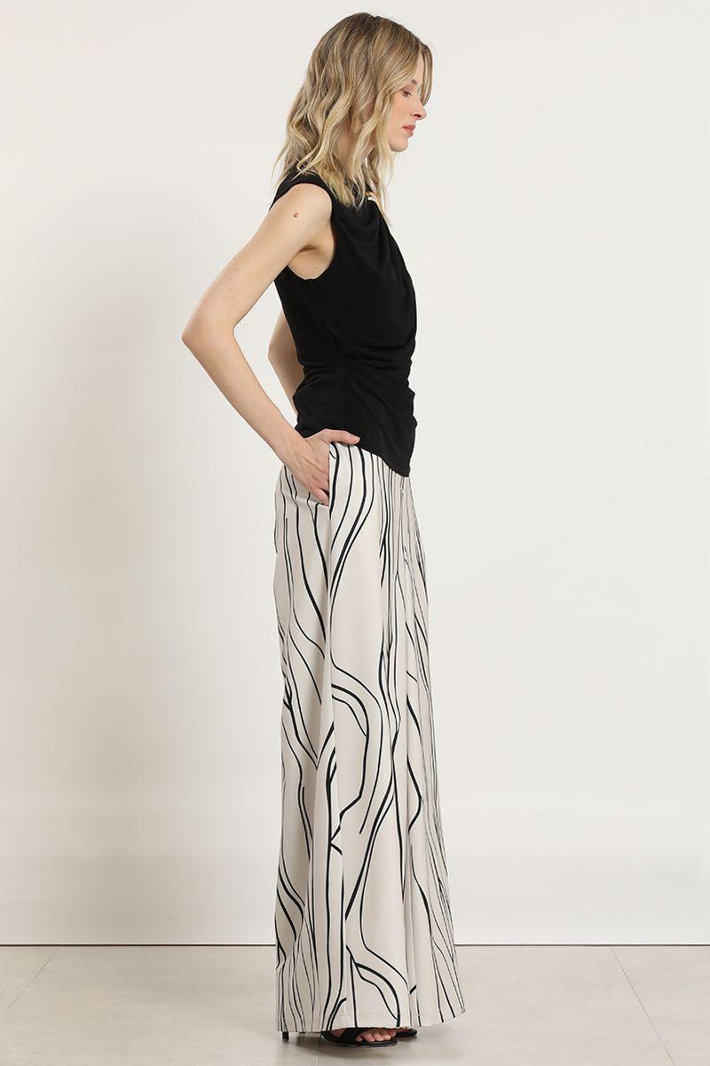 Pantalon ancho, estampado, beige Liola-5