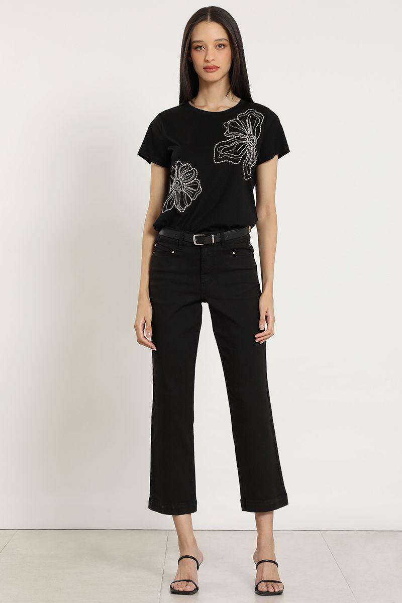 Polera bordado con piedreria, negro Liola-1