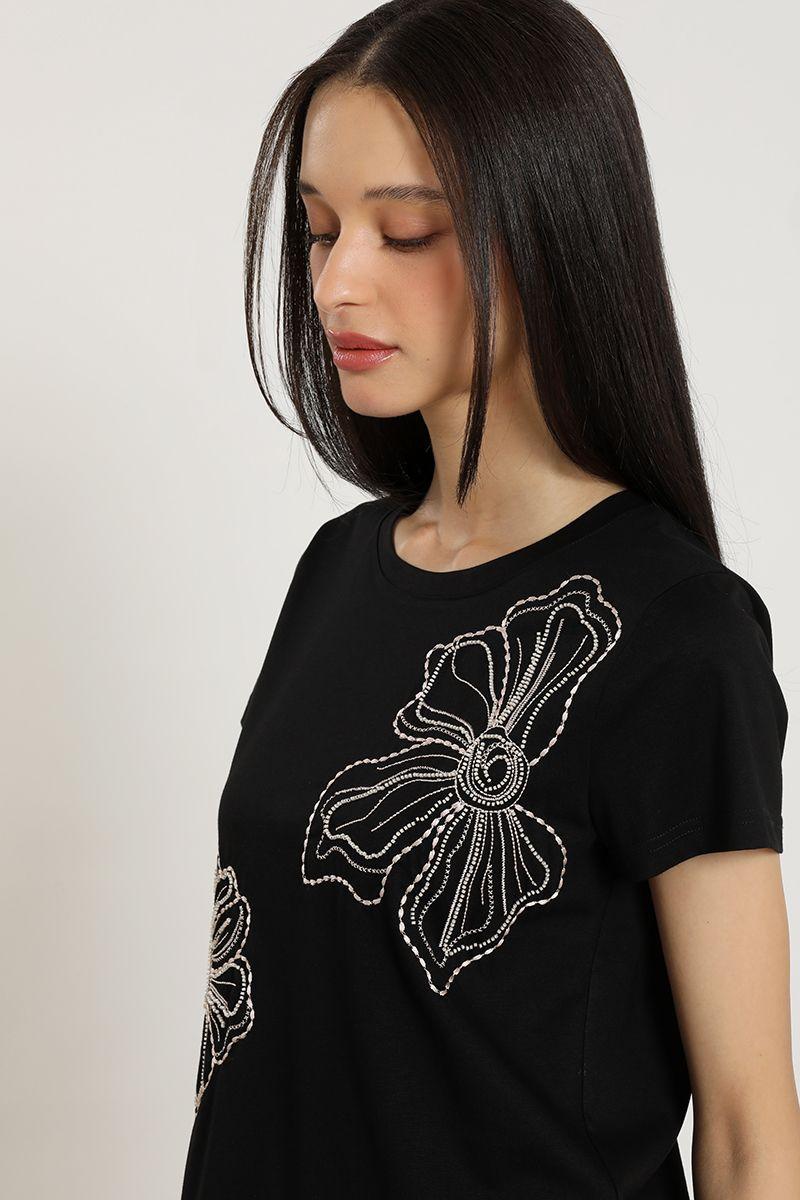 Polera bordado con piedreria, negro Liola-3
