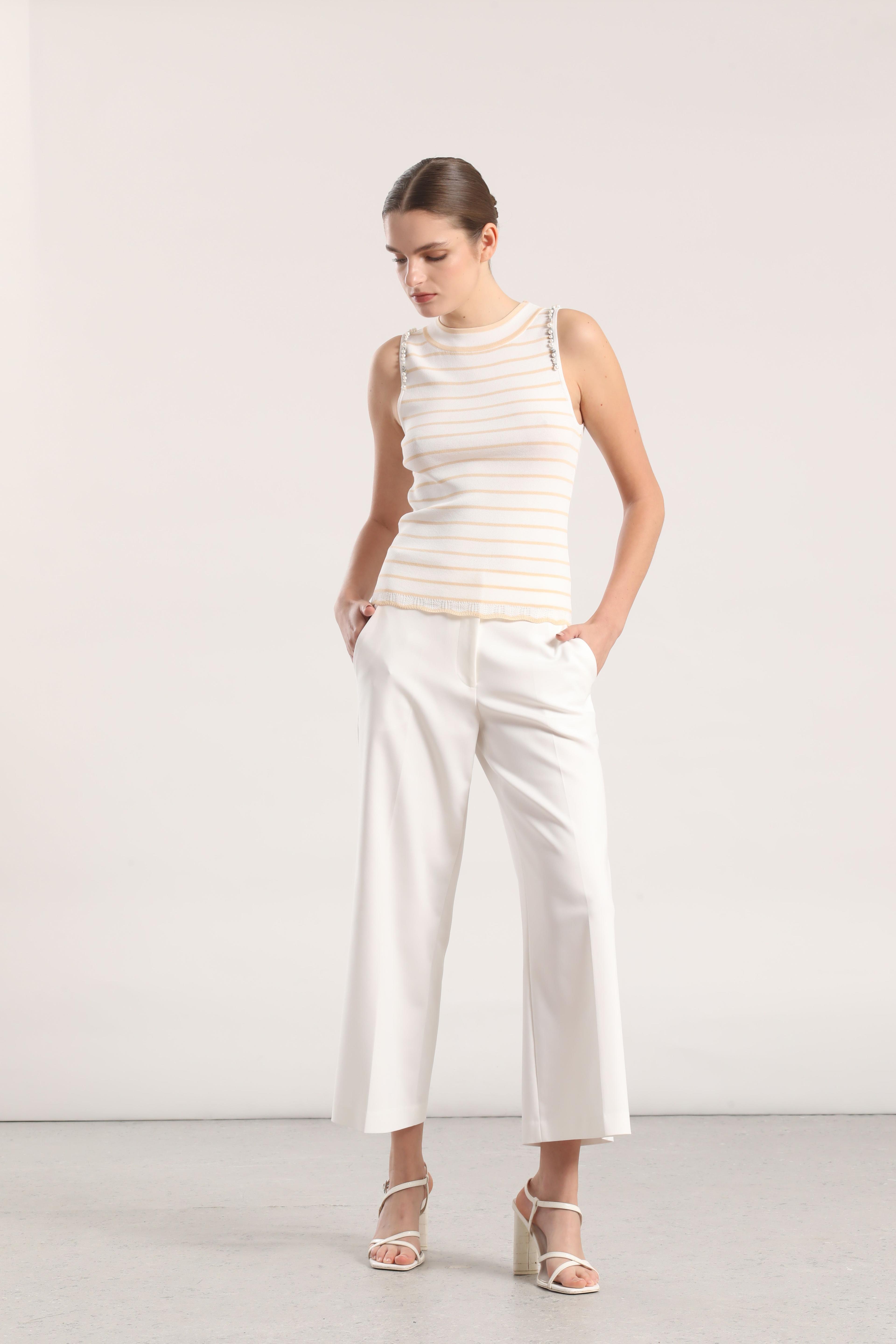 Top tejido punto, aplicacion joya mujer Liola crudo-1