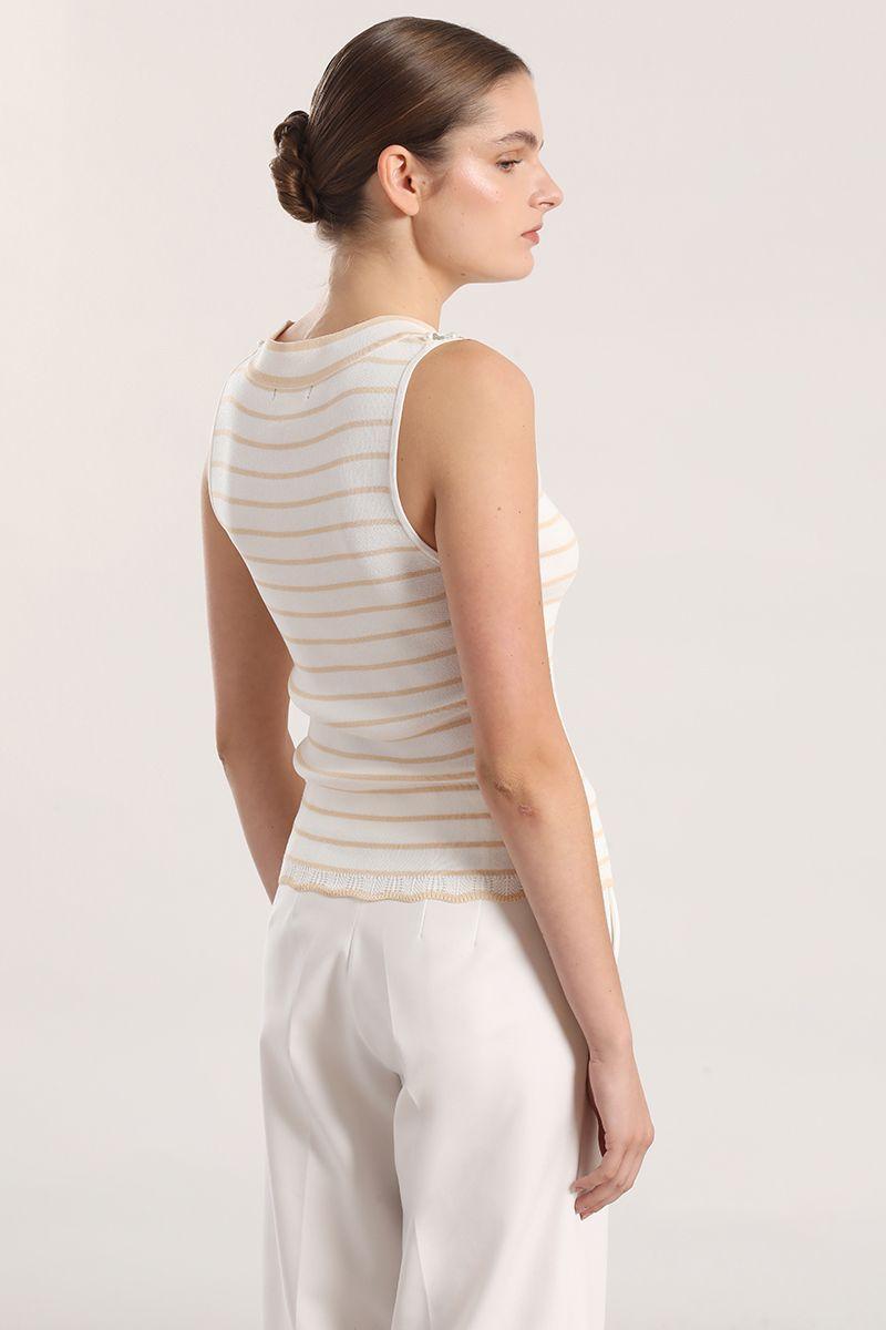 Top tejido punto, aplicacion joya mujer Liola crudo-5