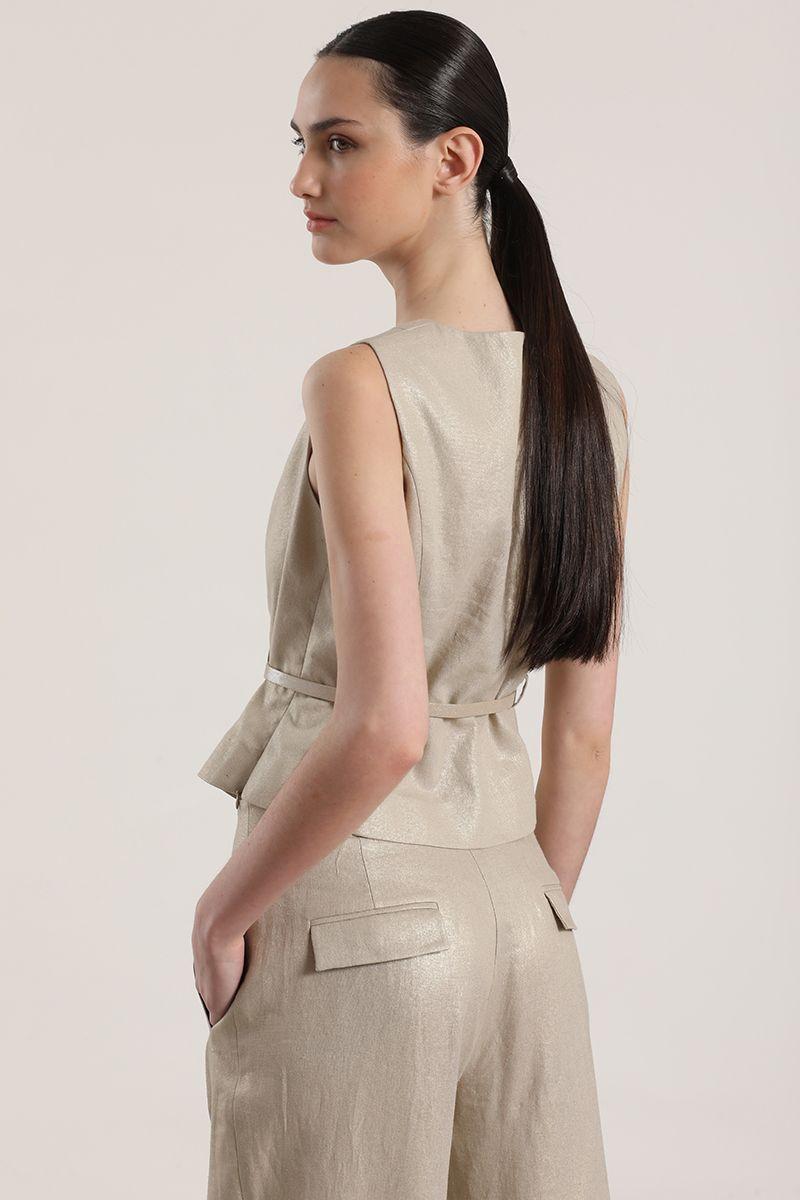 Top con cinturón lino liola mujer beige-3