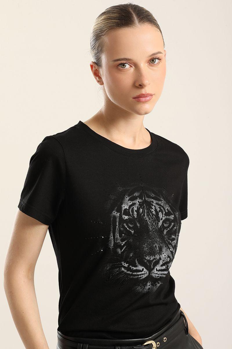 Polera Algodon, Tigre Strass, Negro Liola-2