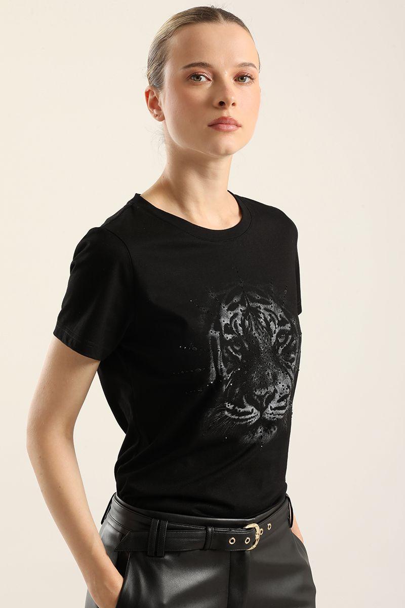 Polera Algodon, Tigre Strass, Negro Liola-3