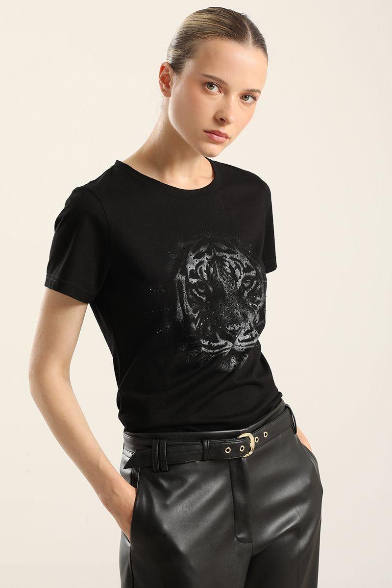 Polera Algodon, Tigre Strass, Negro Liola-4
