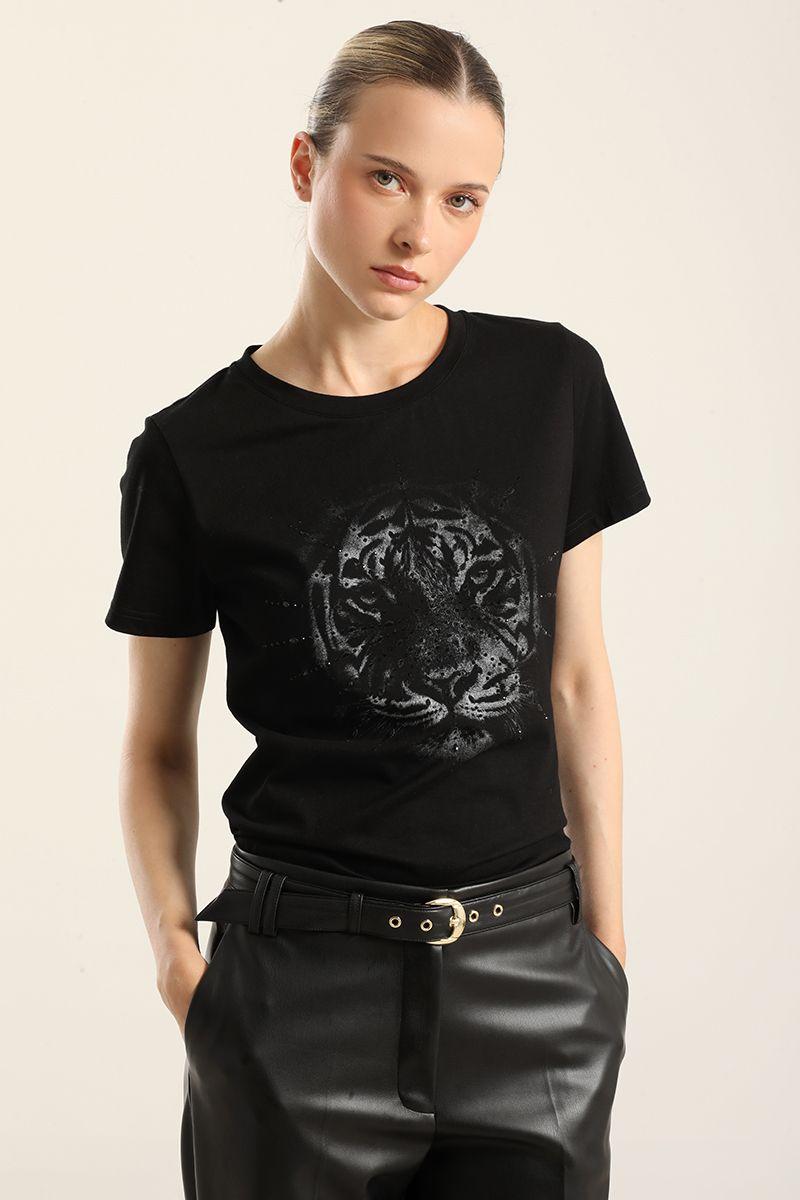 Polera Algodon, Tigre Strass, Negro Liola-5