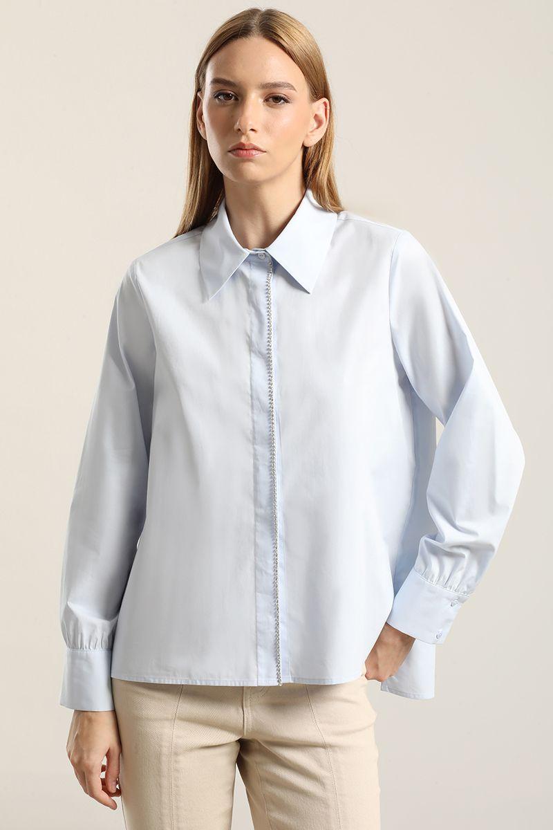 Camisa Poplin Strass, Celeste Liola-0