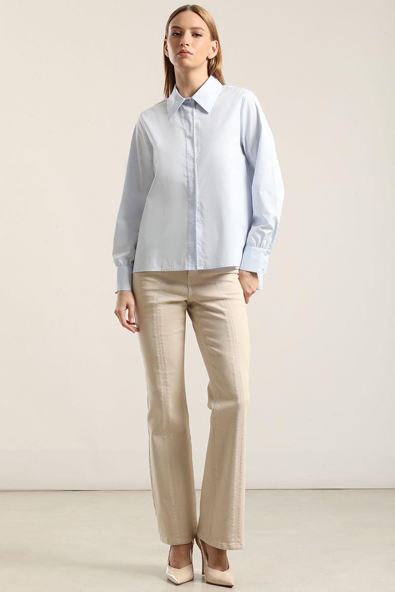 Camisa Poplin Strass, Celeste Liola-1