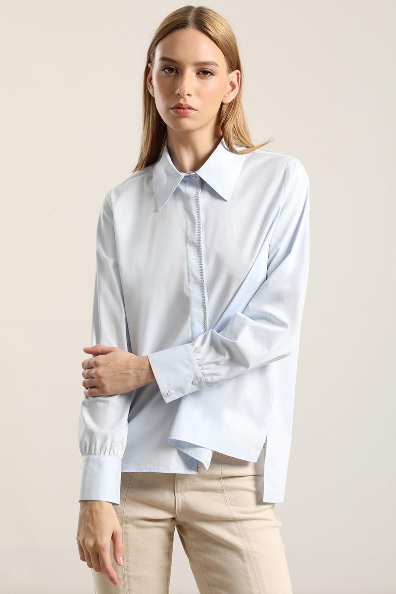 Camisa Poplin Strass, Celeste Liola-2