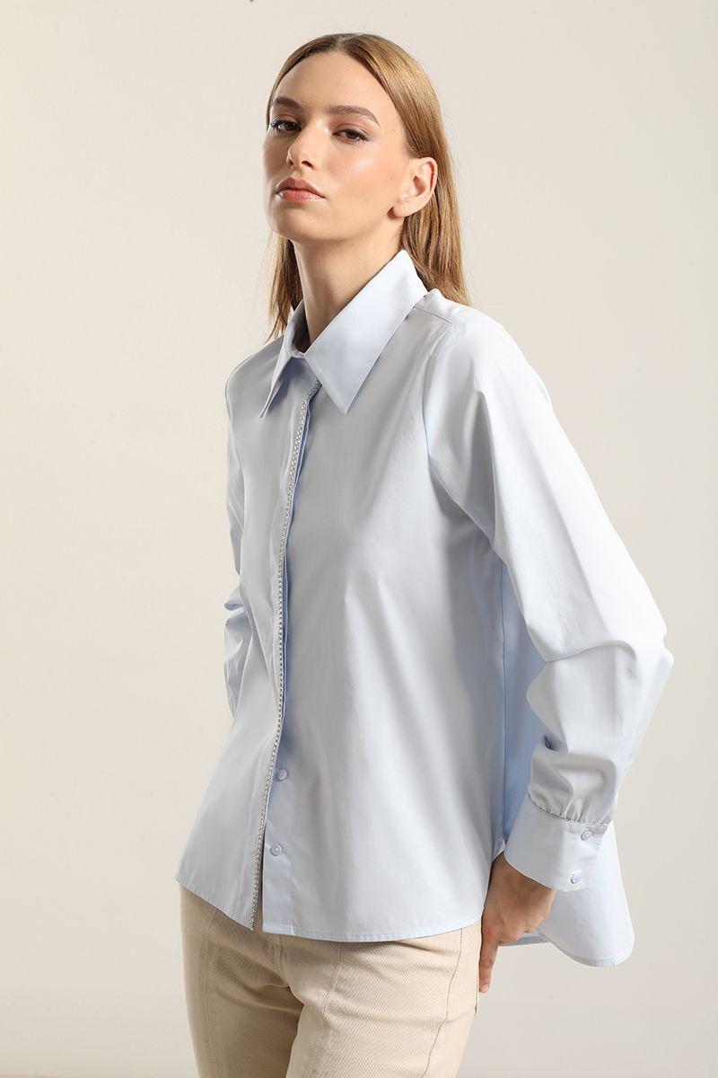 Camisa Poplin Strass, Celeste Liola-3