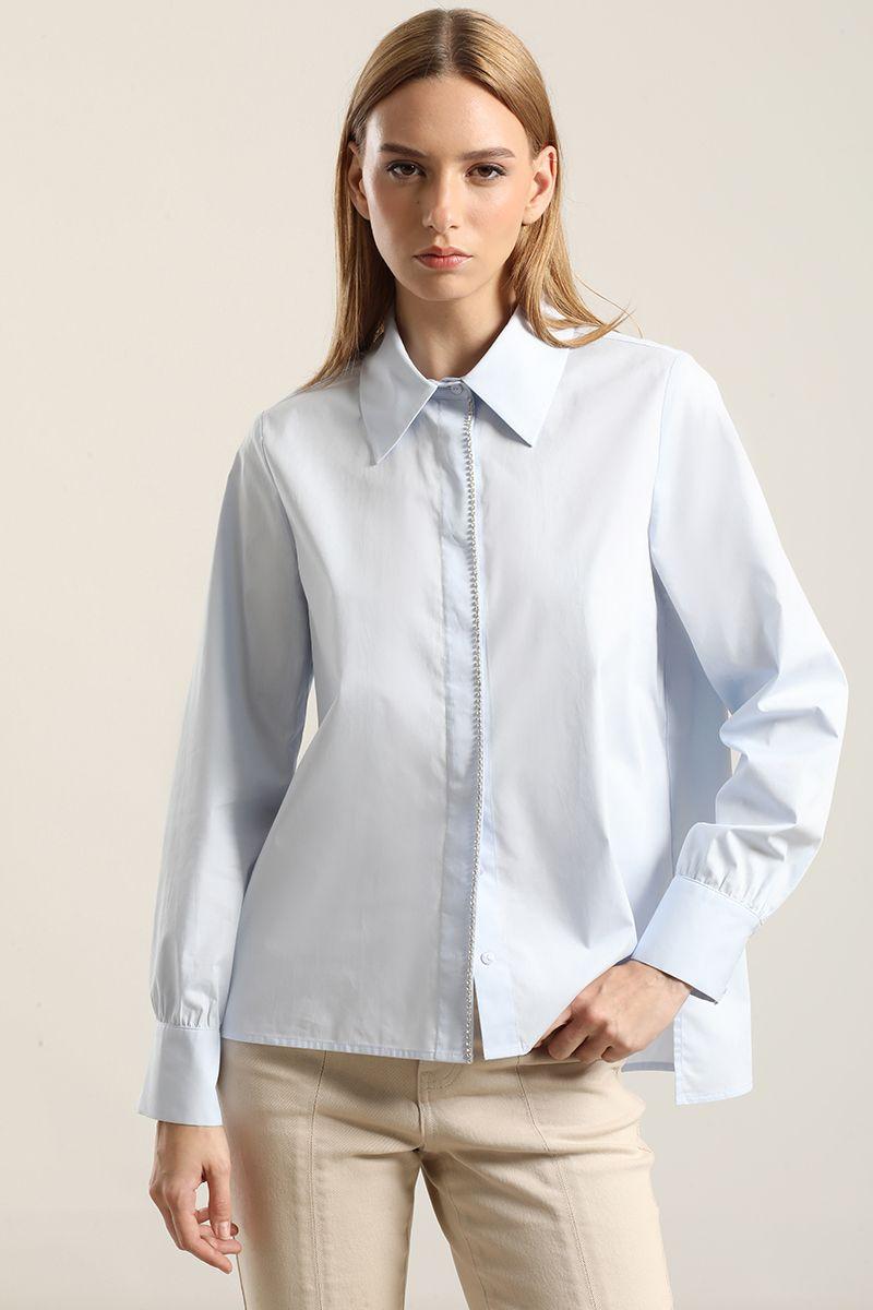 Camisa Poplin Strass, Celeste Liola-5
