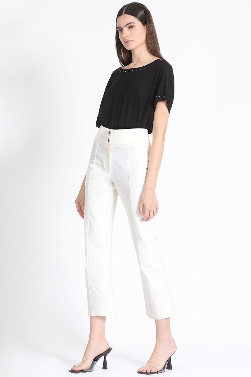 Pantalon Crop Mini Flare Gabardina Falla Crudo Liola-1
