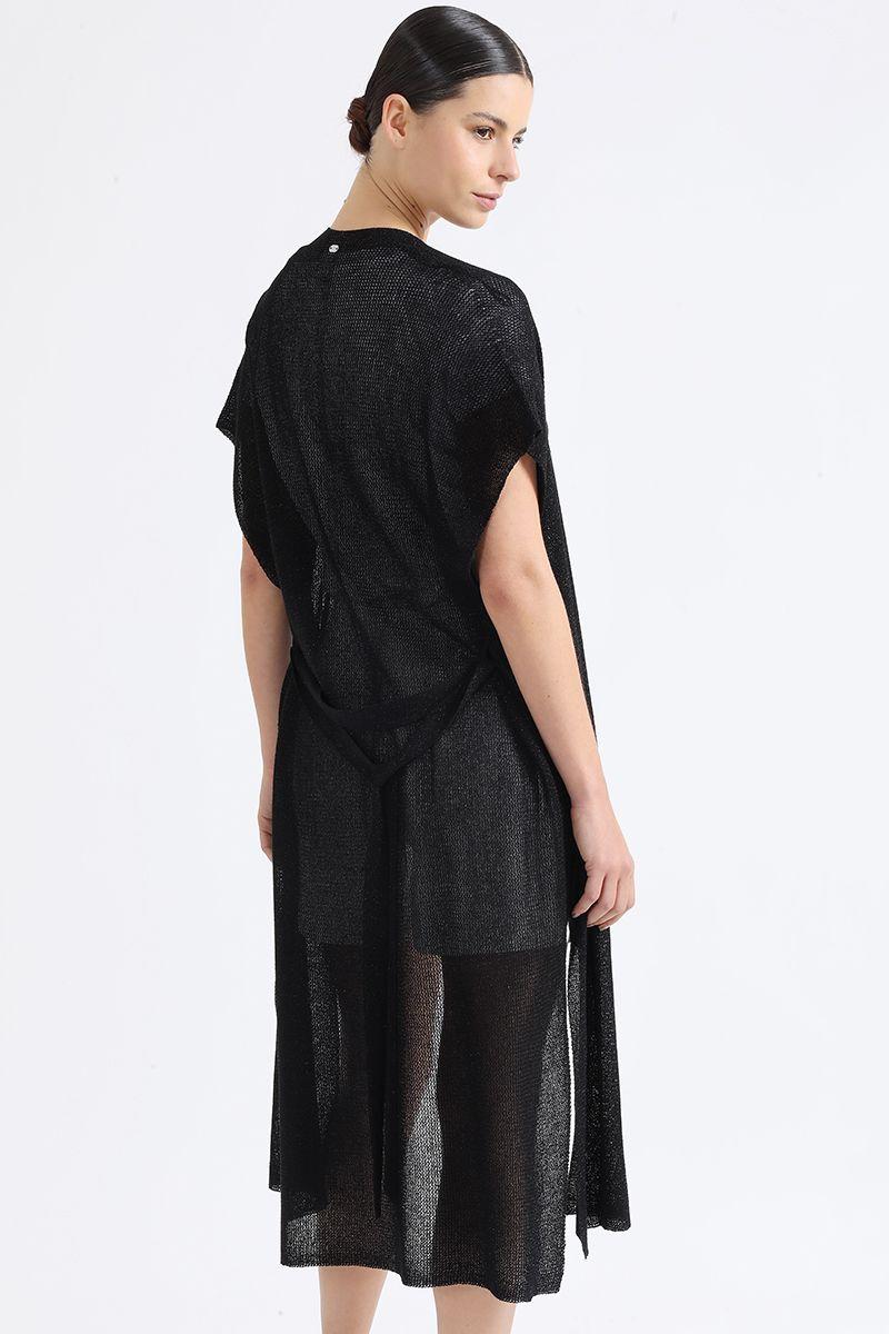 Cardigan Largo Tejido Con Hilo Metalizado, Negro Liola-4