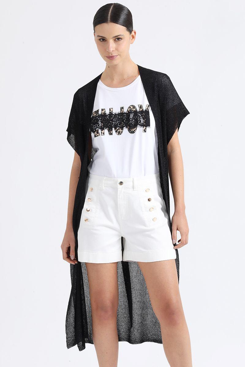 Cardigan Largo Tejido Con Hilo Metalizado, Negro Liola-5