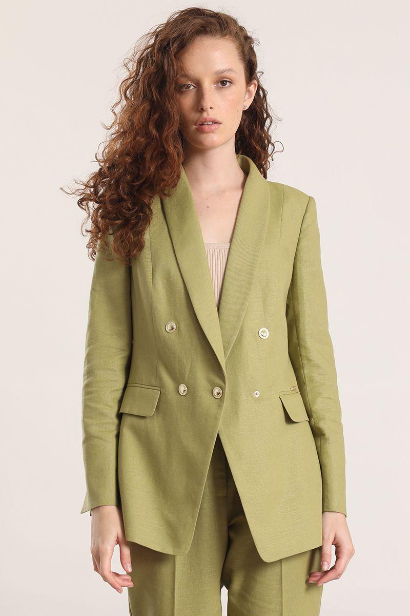 Blazer semi cruzado lino Liola mujer beige-0