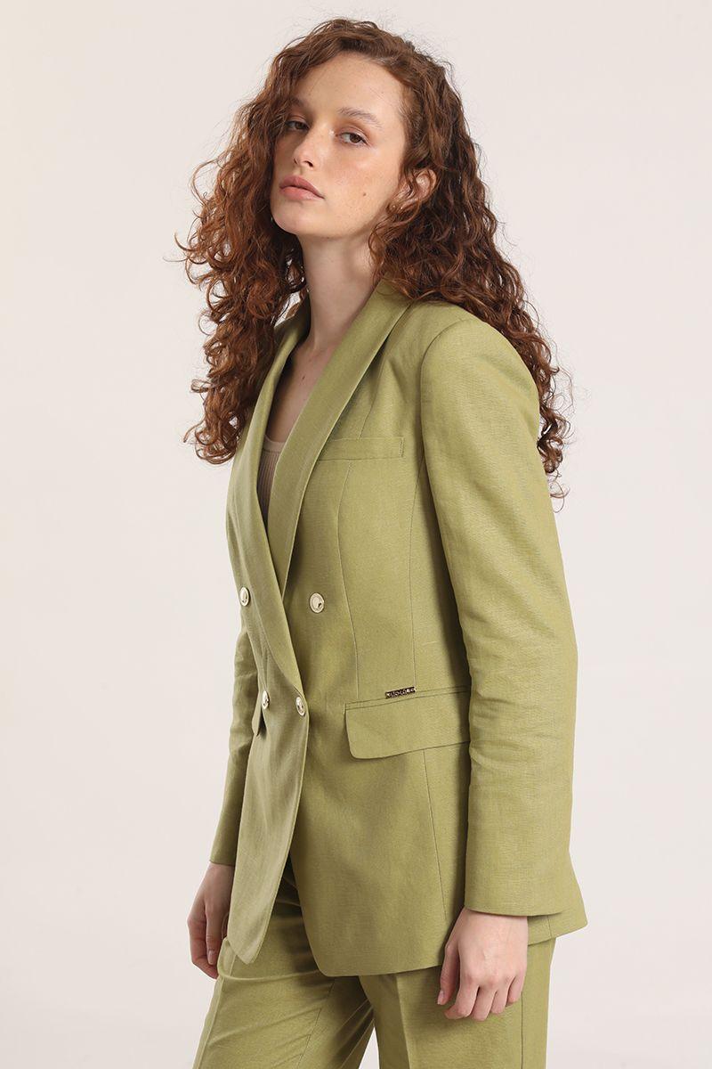 Blazer semi cruzado lino Liola mujer beige-2