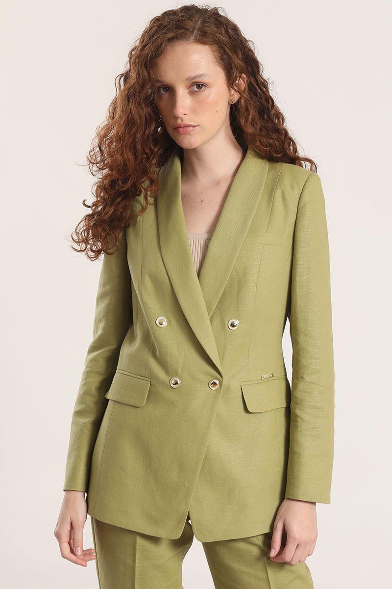 Blazer semi cruzado lino Liola mujer beige-3