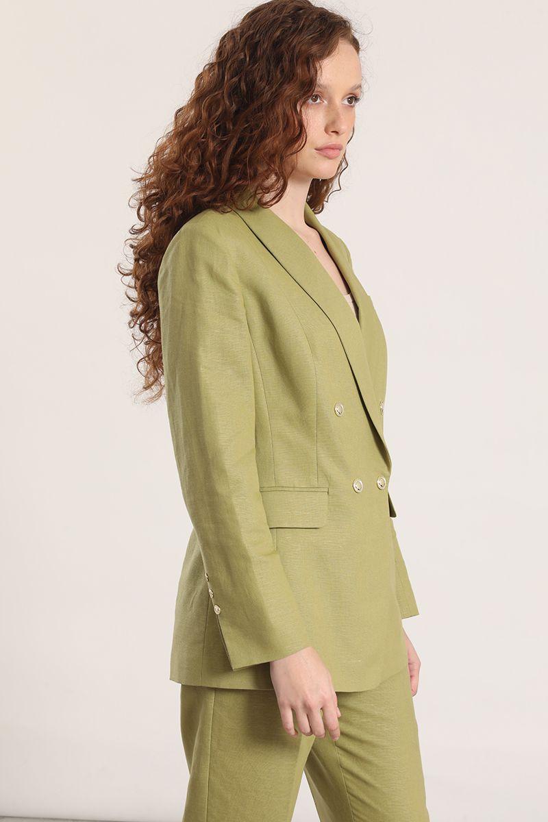 Blazer semi cruzado lino Liola mujer beige-4