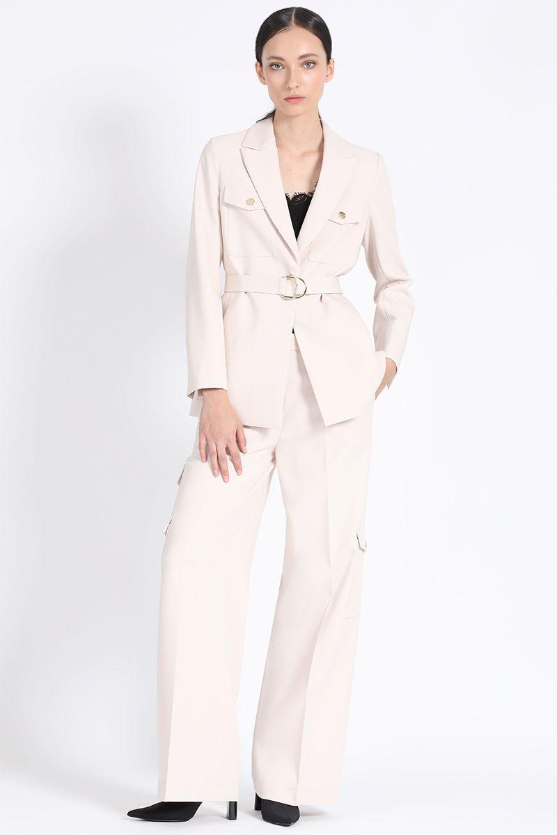 Chaqueta Larga Cargo Con Cinturon, Crudo Liola-1