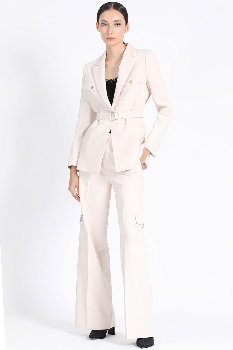 Chaqueta Larga Cargo Con Cinturon, Crudo Liola-2