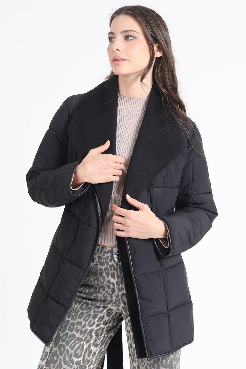 Parka Efecto Cuero Mix Muflon, Negro Liola-2