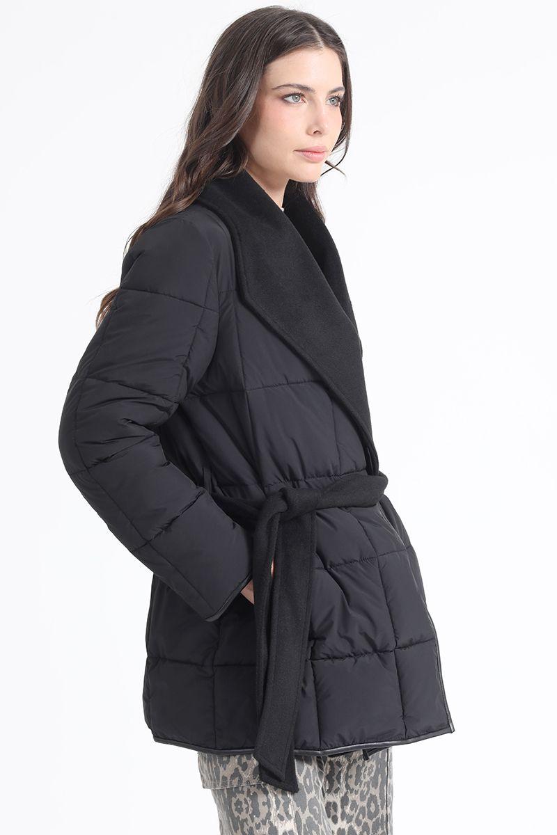 Parka Efecto Cuero Mix Muflon, Negro Liola-4