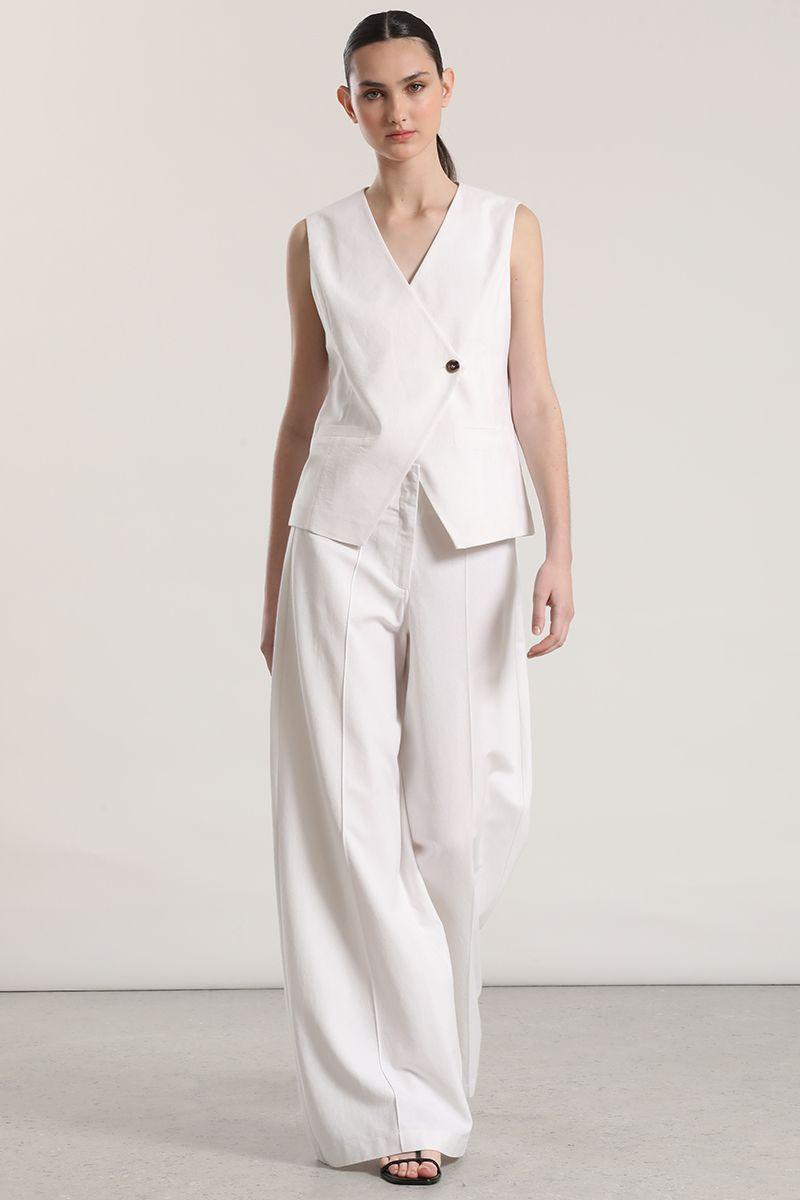 Pantalón palazzo lino liola mujer crudo-0
