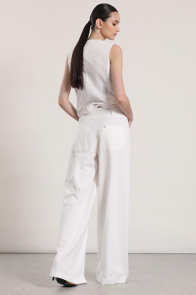 Pantalón palazzo lino liola mujer crudo-5