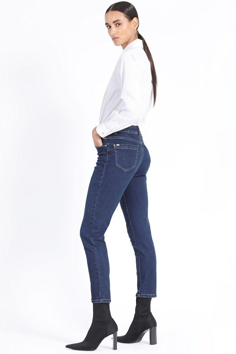Jeans Skinny Tiro Medio, Bordado Lurex Azul Liola-3