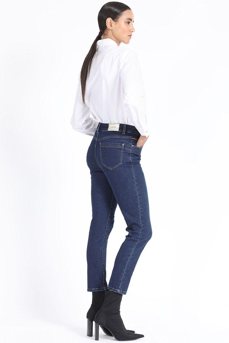 Jeans Skinny Tiro Medio, Bordado Lurex Azul Liola-4