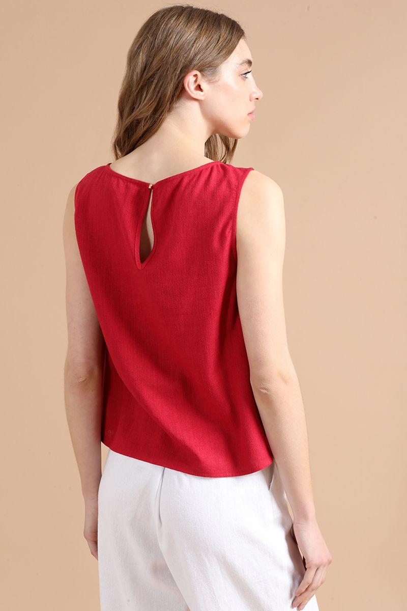 Top Basico Con Lino, Guinda Liola-3