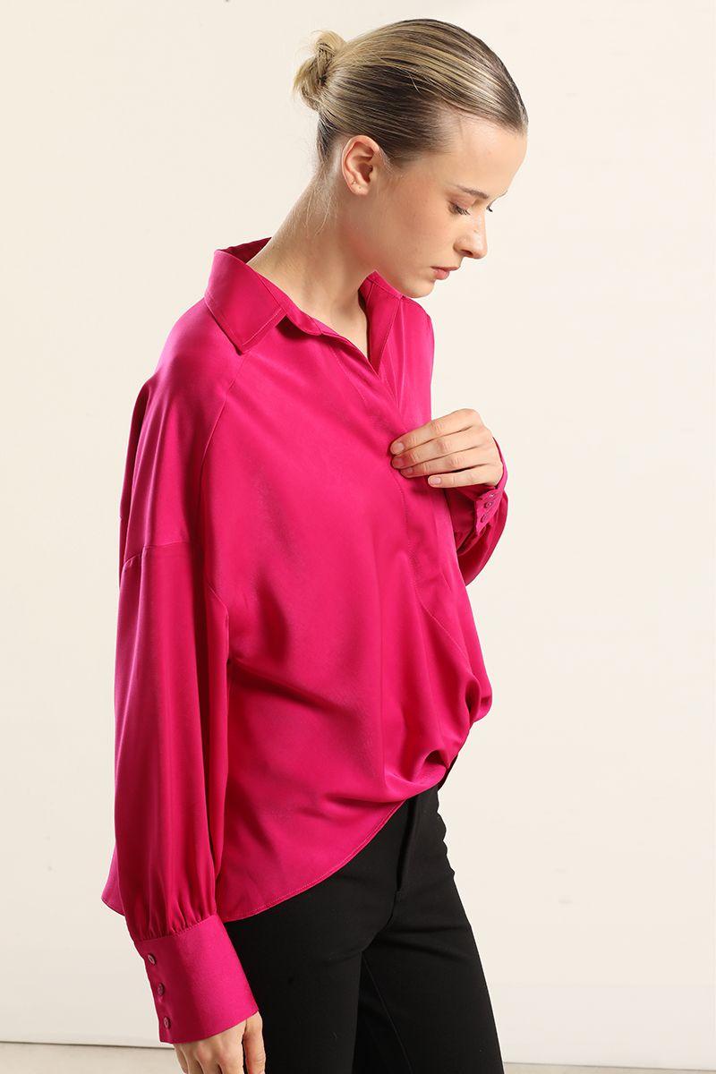 Blusa Satin Nudo, Fucsia Liola-0