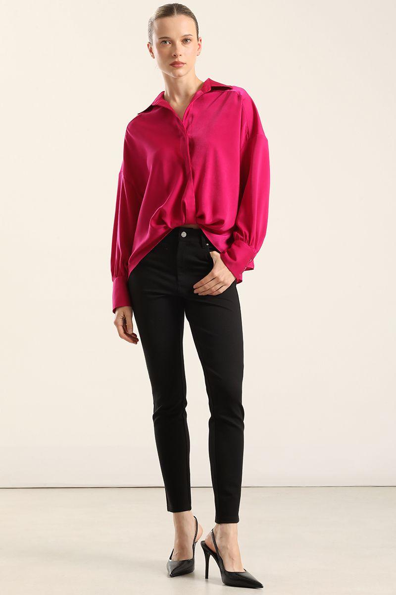 Blusa Satin Nudo, Fucsia Liola-1