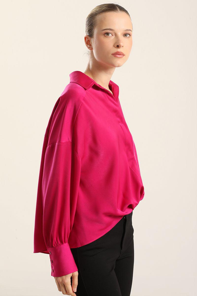 Blusa Satin Nudo, Fucsia Liola-3