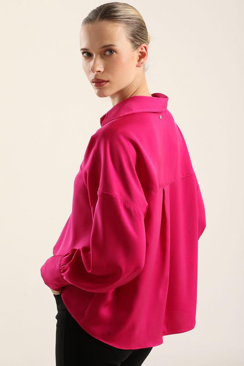 Blusa Satin Nudo, Fucsia Liola-5