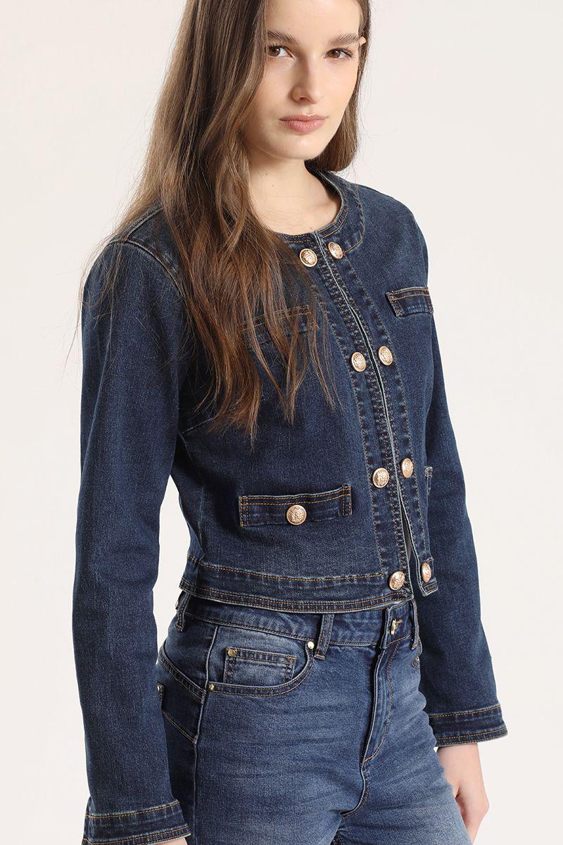 Chaqueta corta denim Liola mujer azul-3