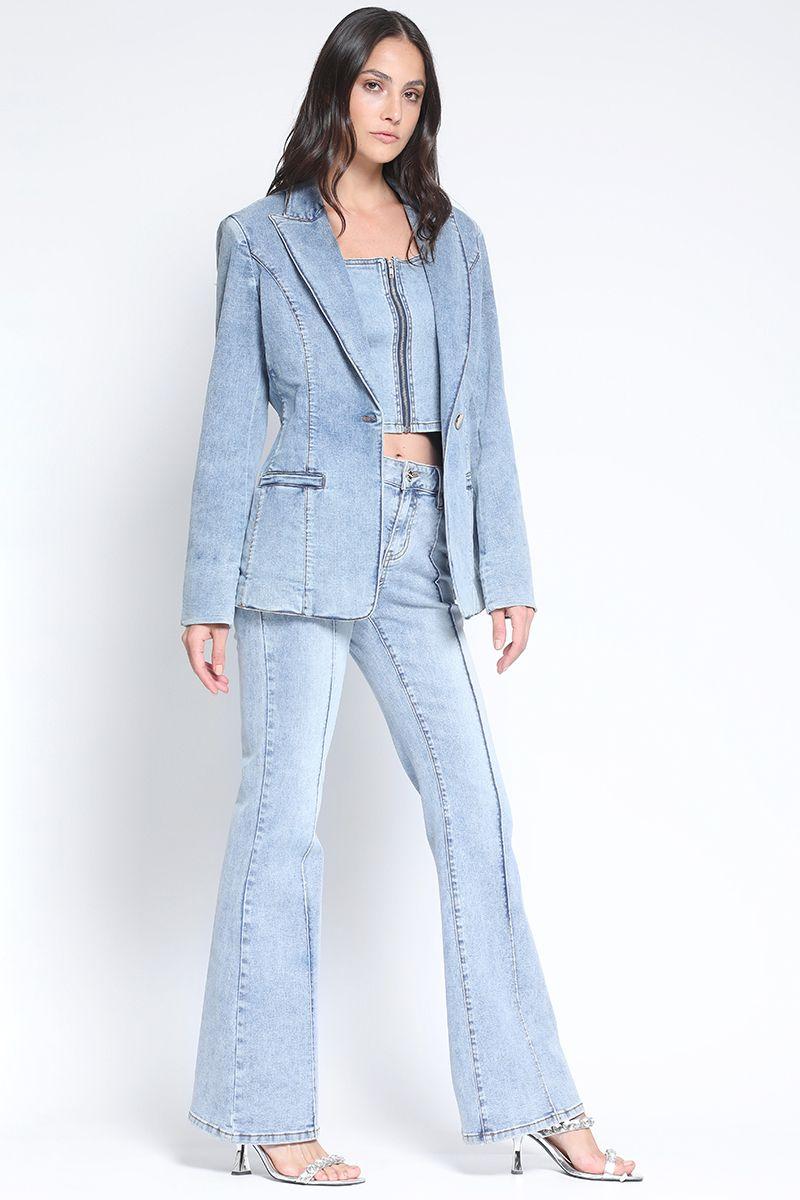 Blazer Entallado Semi Cruce, Denim Azul Claro Liola-1