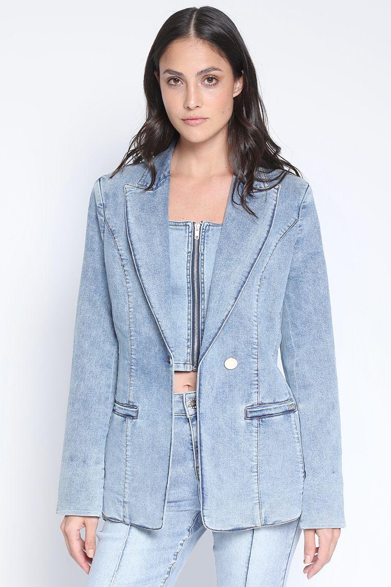 Blazer Entallado Semi Cruce, Denim Azul Claro Liola-3
