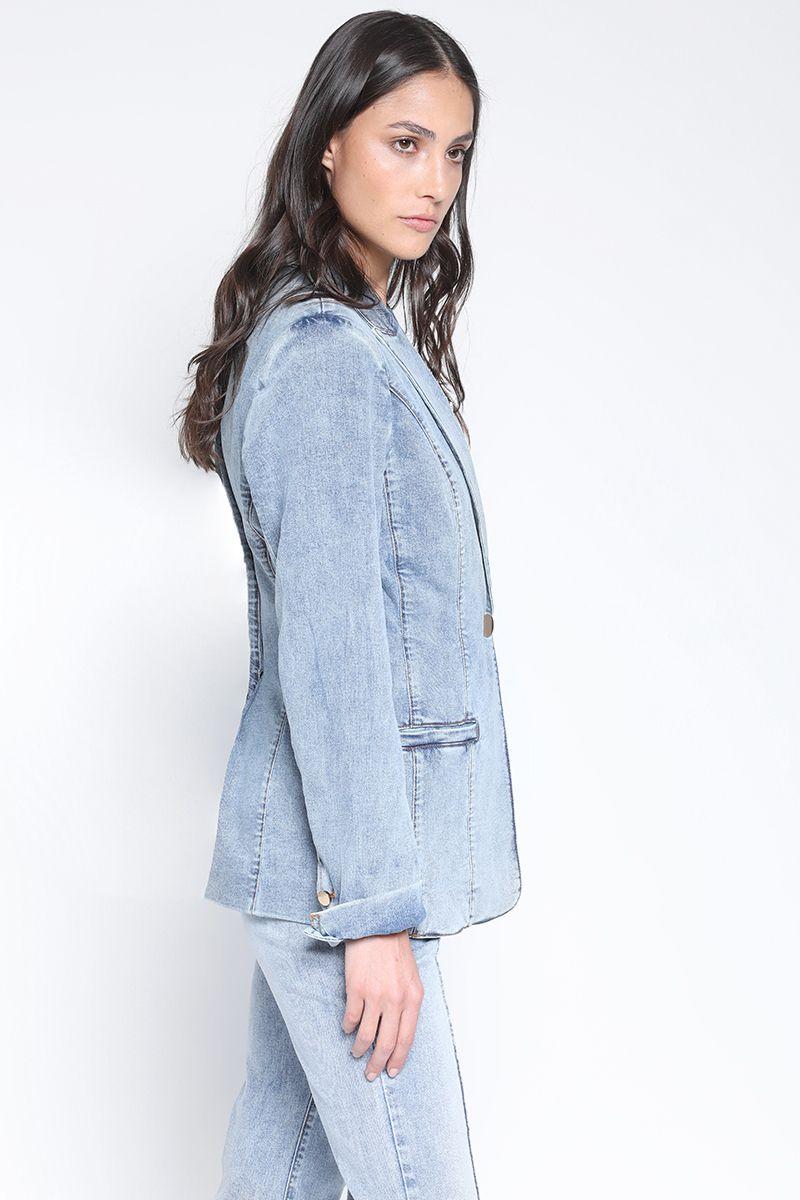 Blazer Entallado Semi Cruce, Denim Azul Claro Liola-5