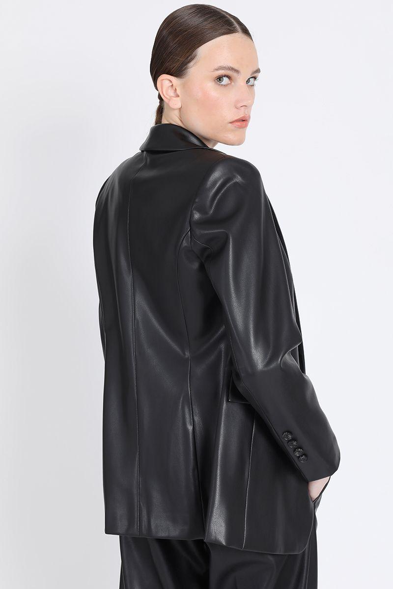 Blazer Largo Entallado Efecto Cuero, Negro Liola-2