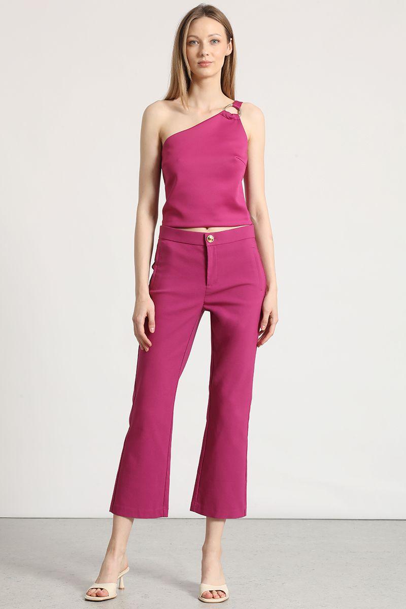 Top asimétrico herraje Liola mujer fucsia-1