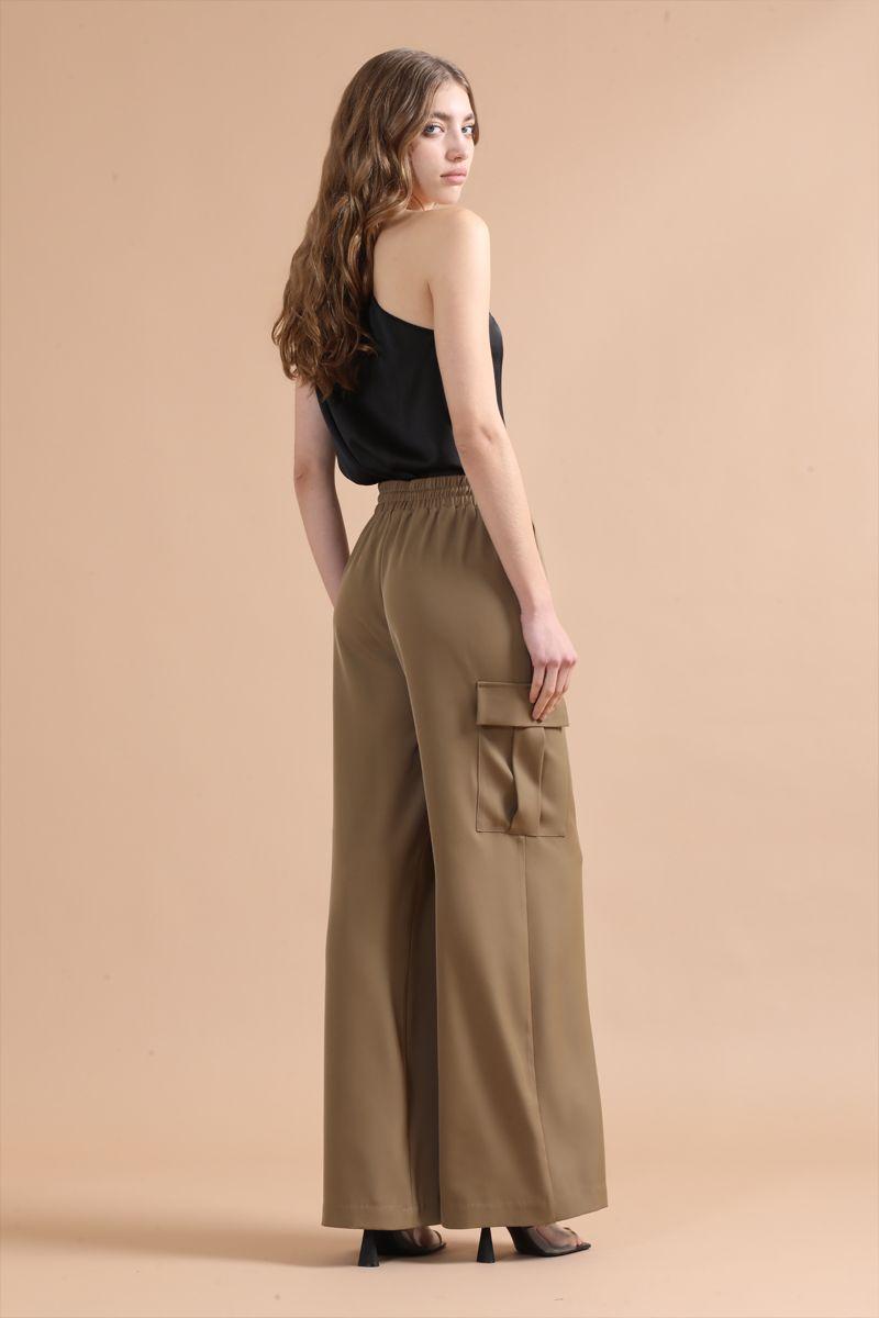 Pantalon Ancho Cargo Tiro Alto, Camel Liola-3