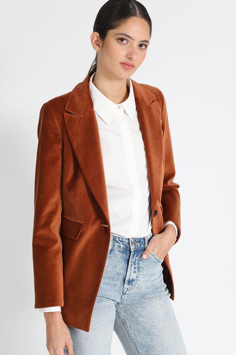 Blazer Entallado Terciopelo Camel Liola-1