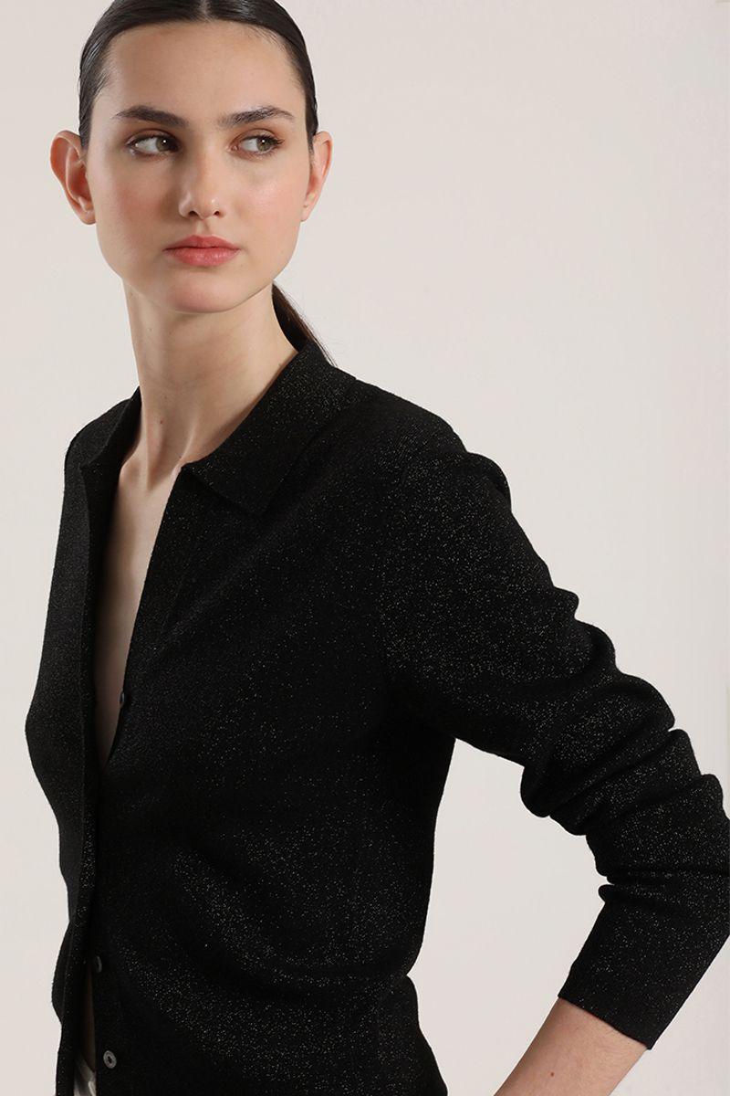 Cardigan tejido lurex liola mujer negro-2