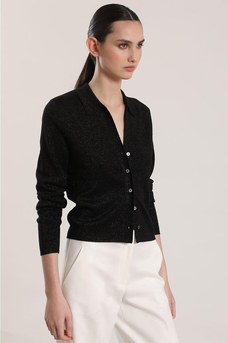 Cardigan tejido lurex liola mujer negro-3
