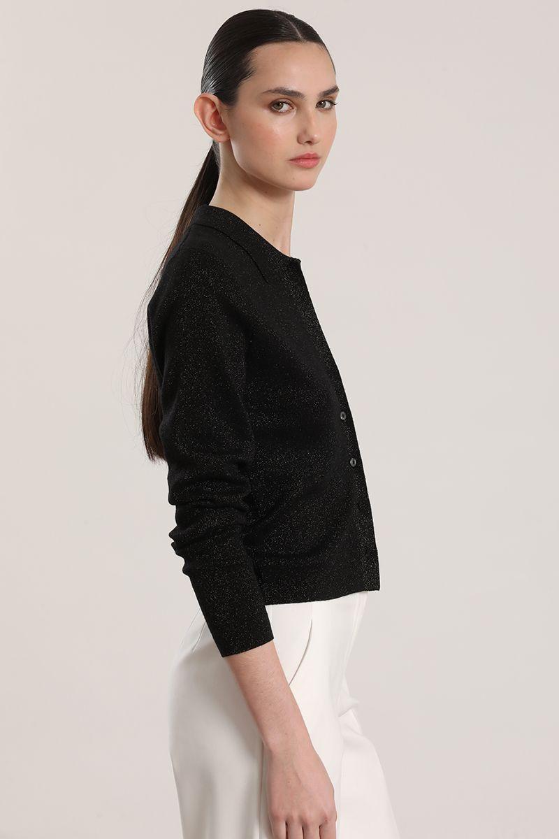 Cardigan tejido lurex liola mujer negro-4