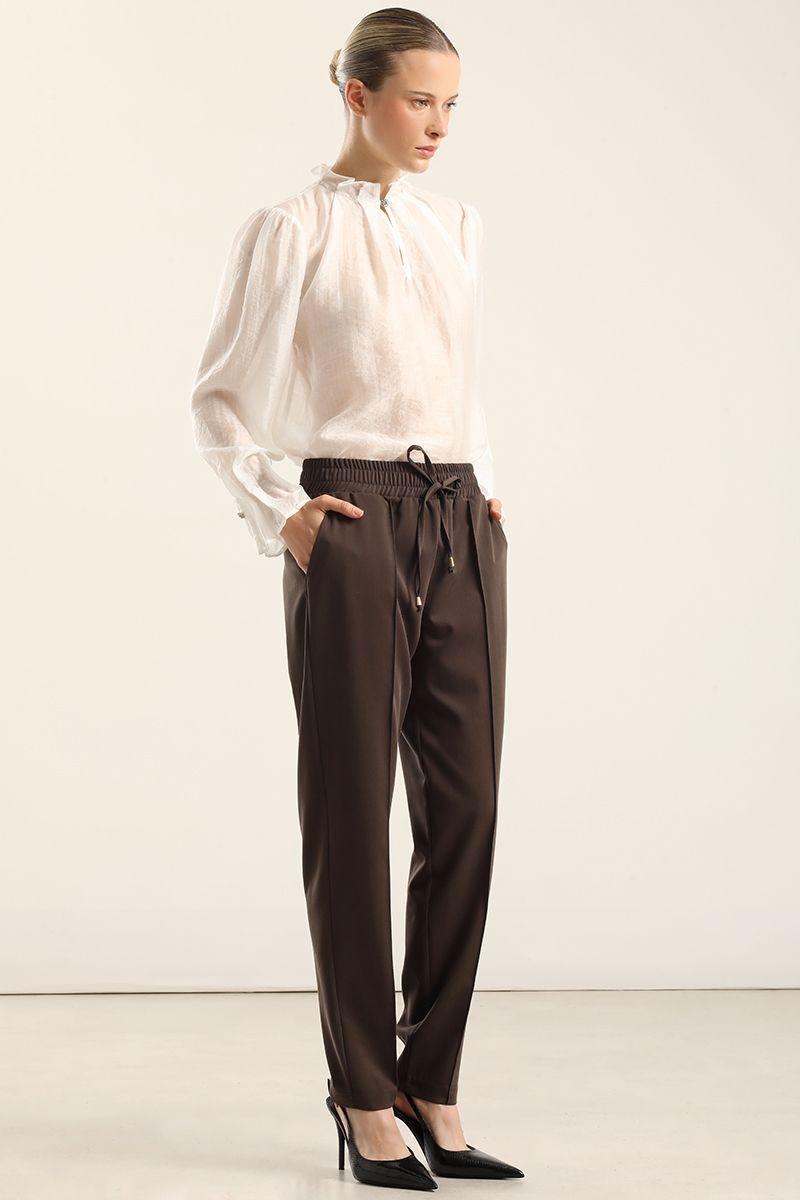 Pantalón pitillo, tiro alto, chocolate Liola-0