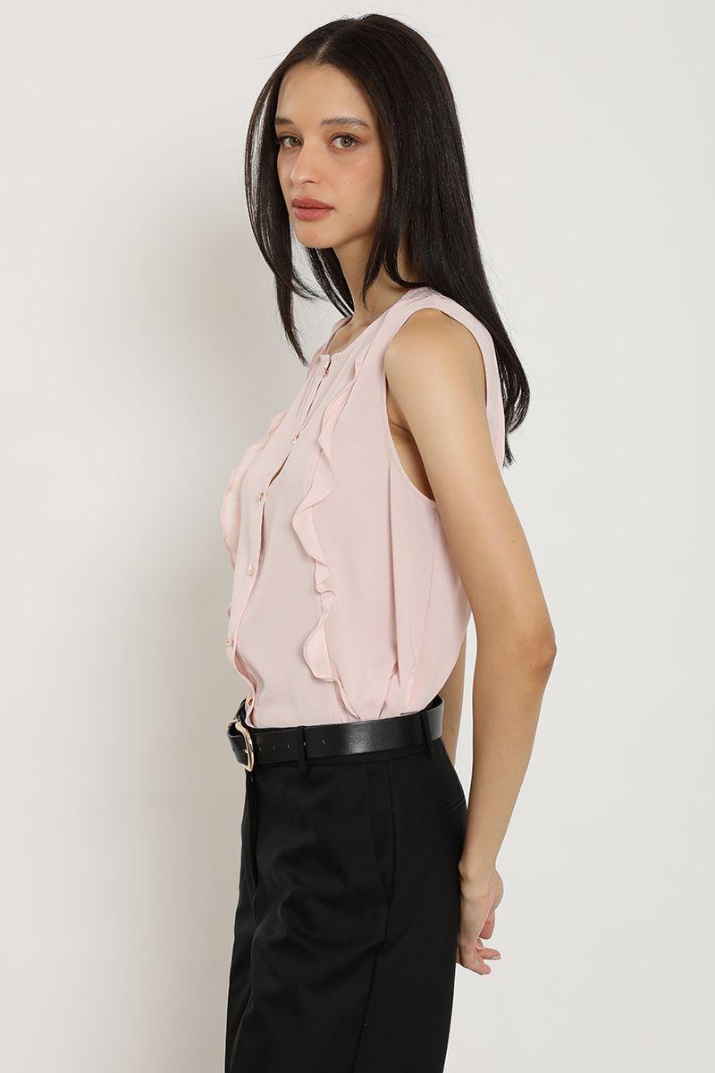 Top volantes, sin manga, rosa Liola-2
