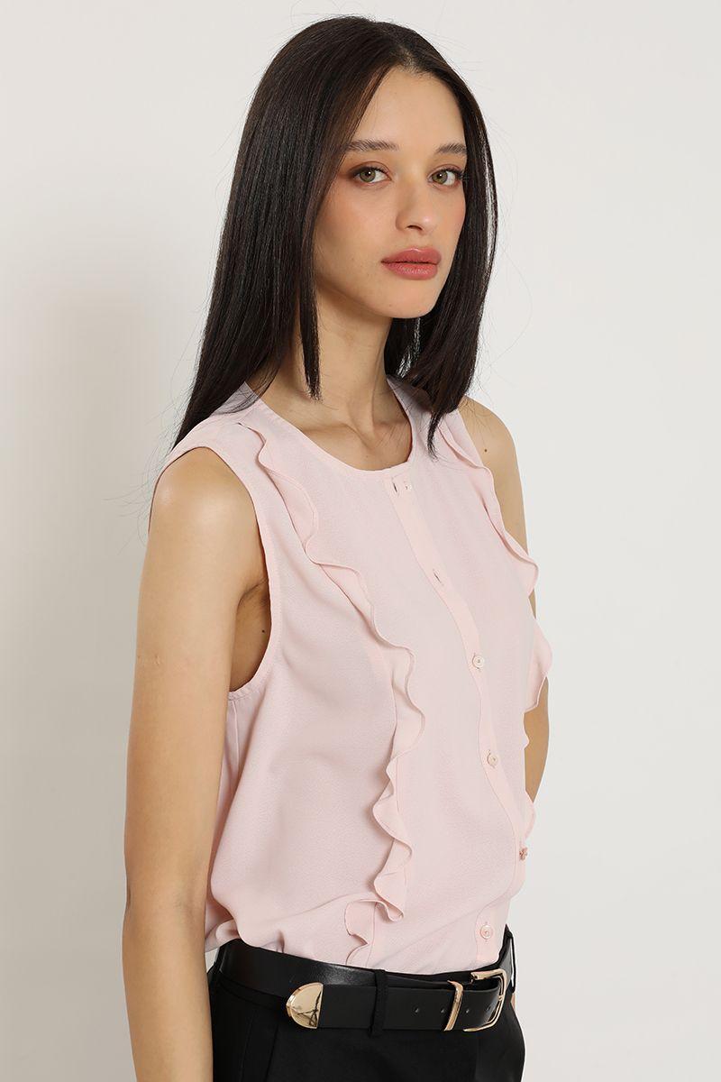 Top volantes, sin manga, rosa Liola-3