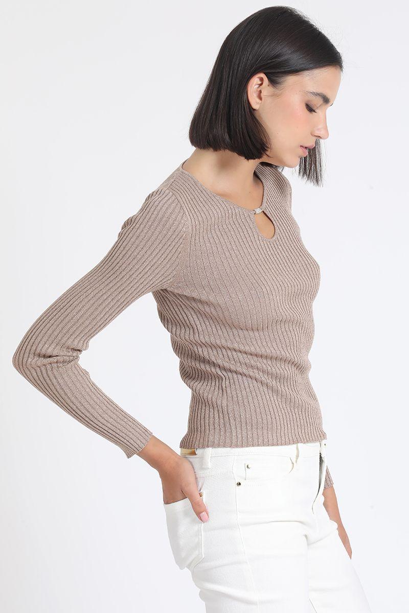Sweater Tejido Punto Con Hilo Metalizado, Beige Liola-4